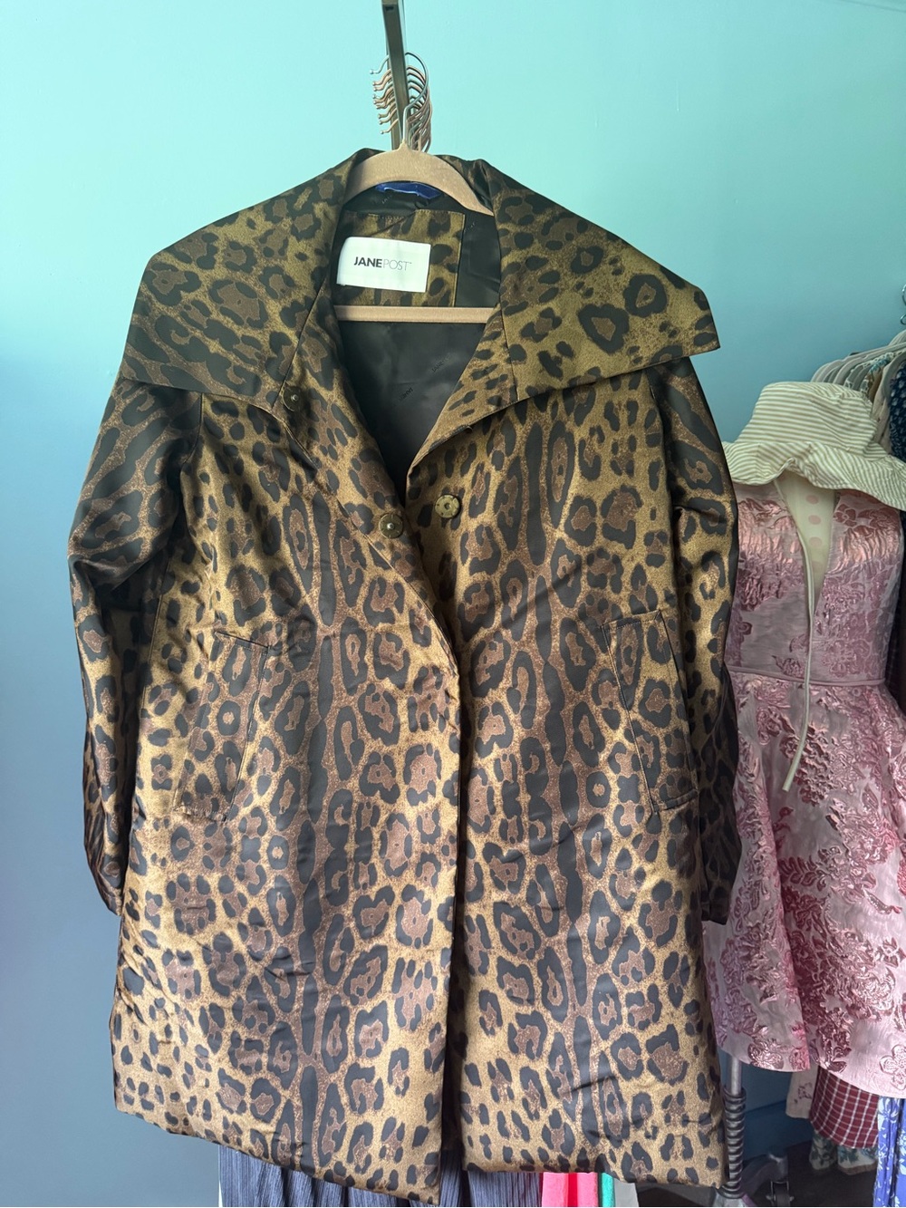 Jane Post Leopard Print Women's Coat in Brown Italy large button small